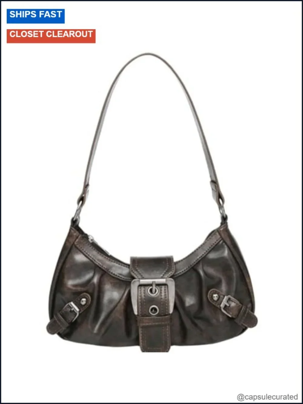 Y2K Hobo Bag for Women, Faux Leather Shoulder Purse Goth Punk Crescent Underarm